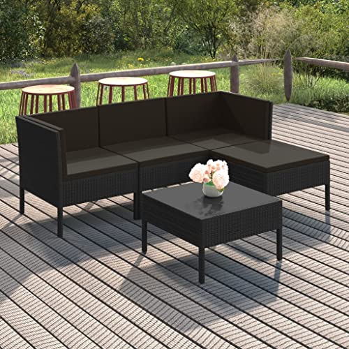 5 Piece Patio Lounge Set with Cushions Poly Rattan Black,Black Outdoor Lounge Set with Cushions Modern Patio Furniture for Ultimate Comfort and Durability Outdoor Furniture Sets, Patio Furniture Sets