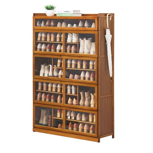 Shoe Storage Cabinet with Doors Slim Bamboo Freestanding Shoe Cabinet Portable Shoes Rack Organizer for Entryway, Hallway, Closet, Dorm Room,B-100 * 33 * 85cm
