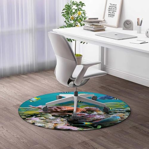 Round Rug 5 FT Tree Forest Chair Mat for Carpet Green Yellow Office Floor Protector Office Chair Mat for Hardwood/Tile Floor