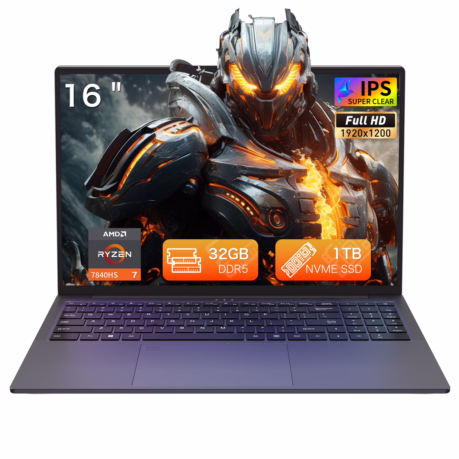 Auusda 16" Gaming Laptop w/AMD Ryzen 7 7840HS 3.8-5.1GHz, 32GB DDR5 RAM(Dual Channel), 1TB NVMe SSD(Slot*2), Windows 11 Pro Laptop Computer, Backlit, Fingerprint