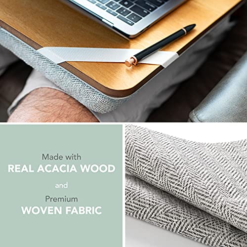 ROSSIE HOME Premium Real Acacia Wood Lap Desk with Wrist Rest, Mouse Pad, and Phone Holder - Fits up to 15.6 Inch Laptops - Natural - Style No. 91726