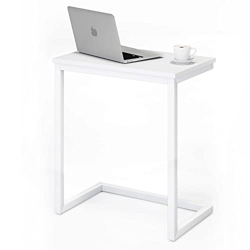 Sofa C Side End Table Wood Accent Couch Coffee Tray Snack Notebook Laptop Holder Over Bed Stand Reading Desk White Color 22x14x27 Inch Space Saving for Living Room Bedroom
