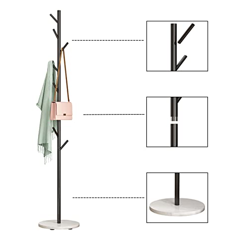 Silver Coat Racks, Metal Coat Rack Freestanding with Hooks, Entryway Coat Rack Stand, Coat Racks with Marble Base, Coat Tree for Hanging Clothes, Hats, Bags