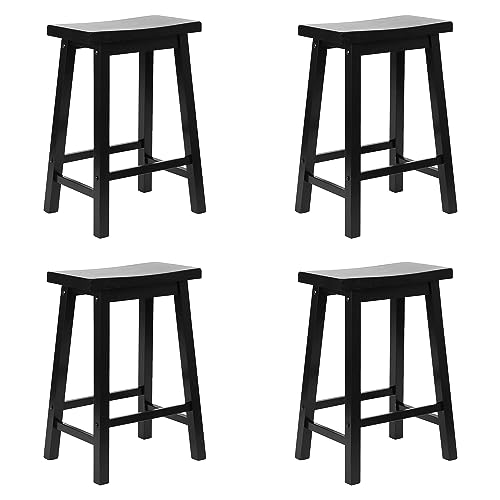 PJ Wood 24 Inch High Easy to Maintain Single A Frame Classic Bar Stool Saddle-Seat with Built in Bars as Footrests, Natural Wood