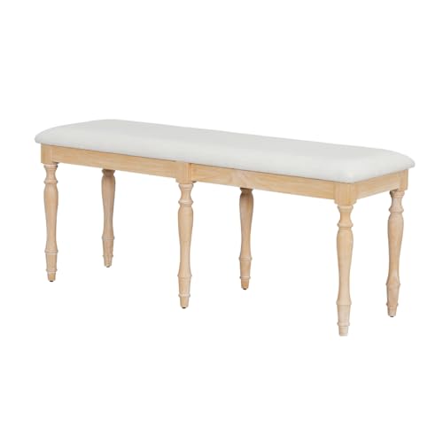 Solid Wood Upholstered Dining Bench, 50.4 inches, 6 Legs, 330 lbs Load-bearing, for Dining Room Farmhouse