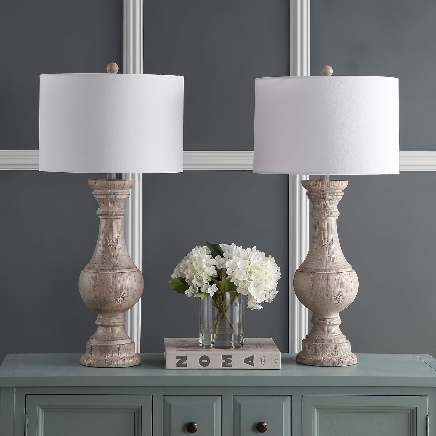 SAFAVIEH Lighting Collection Savion White 31-inch Bedroom Living Room Home Office Desk Nightstand Table Lamp Set of 2 (LED Bulbs Included)