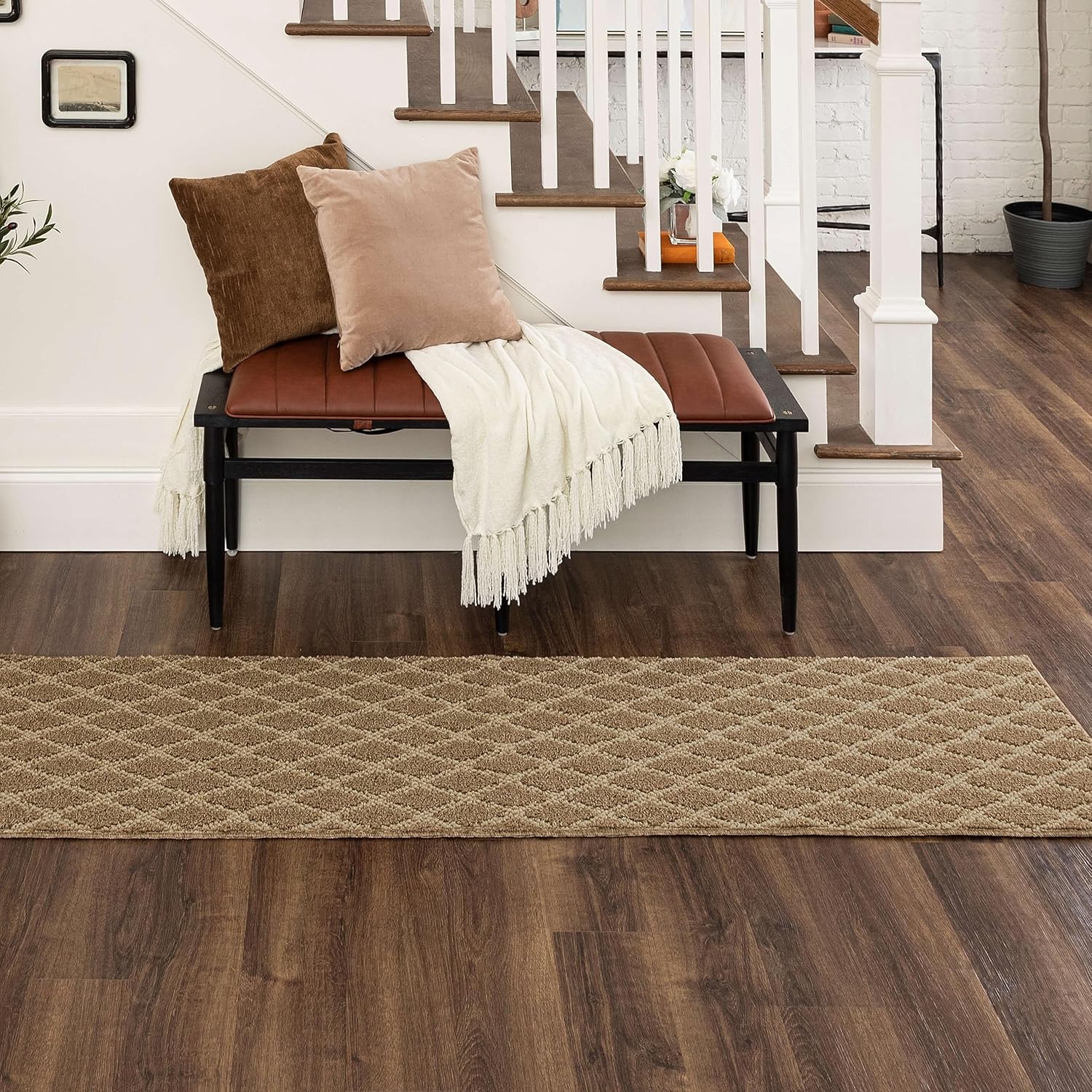 Mohawk Home Chism Sisal Transitional Geometric Tan 2' x 7' Area Rug Perfect for Living Room, Dining Room, Office