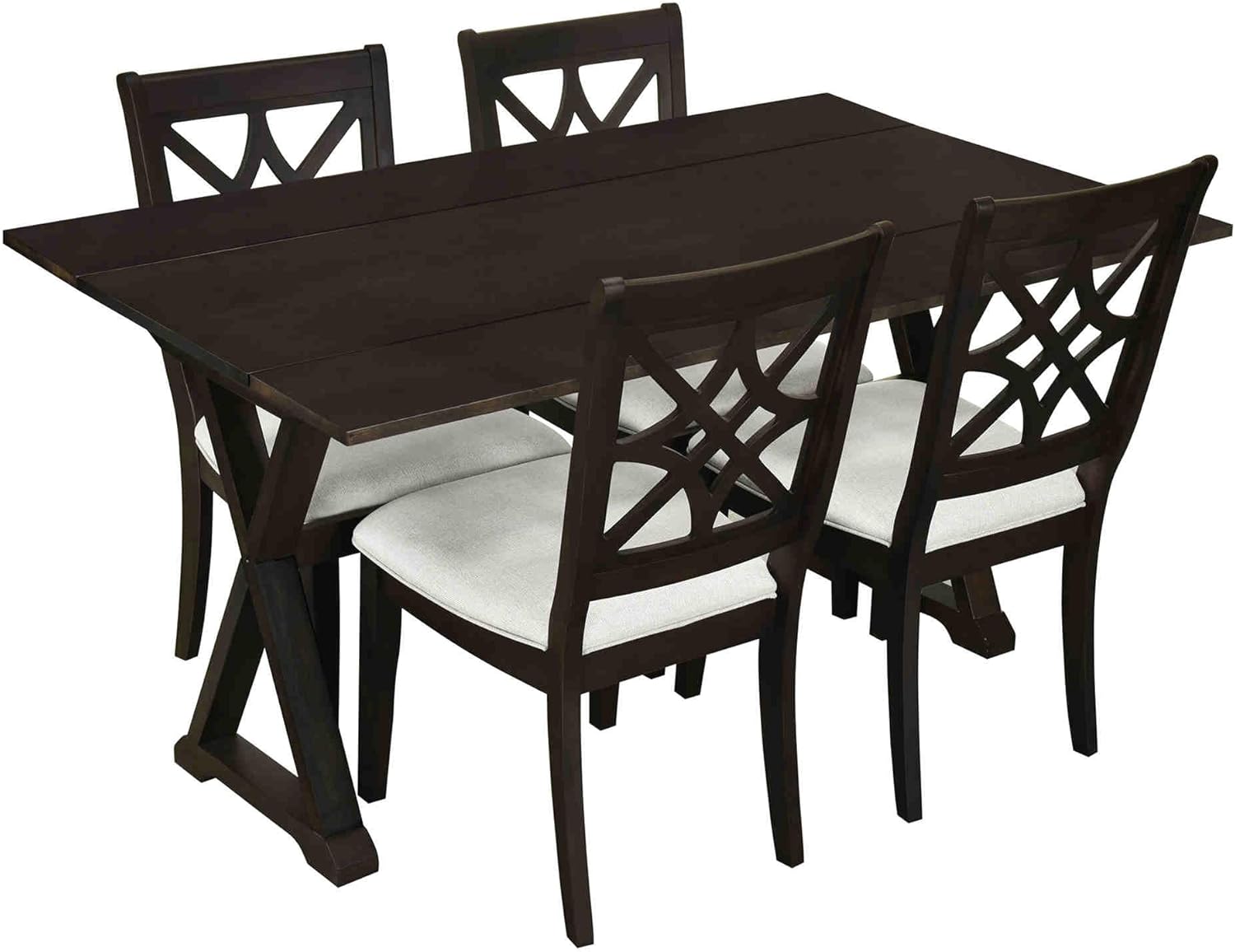 5-Piece Dining Table Set with Expandable Rubberwood Table & Linen Upholstered Chairs - Perfect for Small Spaces and Kitchen Dining