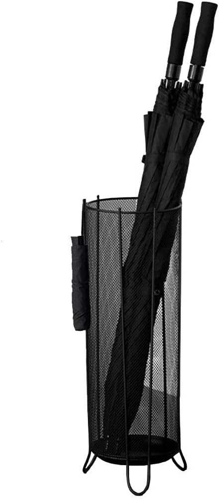 Hua Wrought Iron Umbrella Stand, Light Luxury and Simple Umbrella Bucket, for Home Hotel Company Entrance Storage Rack, with 6 Hooks, Large Capacity 23x23x60cm