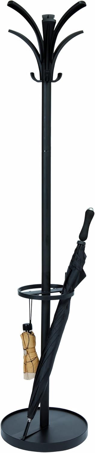 Alba Floor Coat Stand with 6 Pegs and 3 Hooks, Black