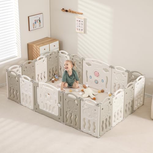 Baby Playpen, Foldable Playpen for Babies and Toddlers,18 Panels Baby Play Pen Large Baby Play Yard, Portable Baby Fence Play Area Baby Gate Playpen Safety Activity Center Adjustable Shape