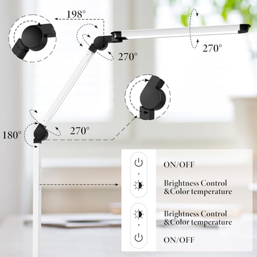 LED Desk Lamp for Home Office,Creative Touch Reading Light, with Memory Dual Light and Adjustable Swing Arm,15W 4 CCT Eye-Care Modes & 4 Brightness Levels Table Lamp with USB Charging Ports-Black