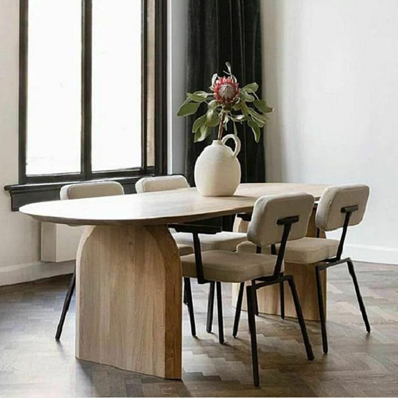 LITFAD Modern Dining Room Table Oval Natural Solid Wood Fixed Table Standard Height Furniture Restaurant Table, 55.1