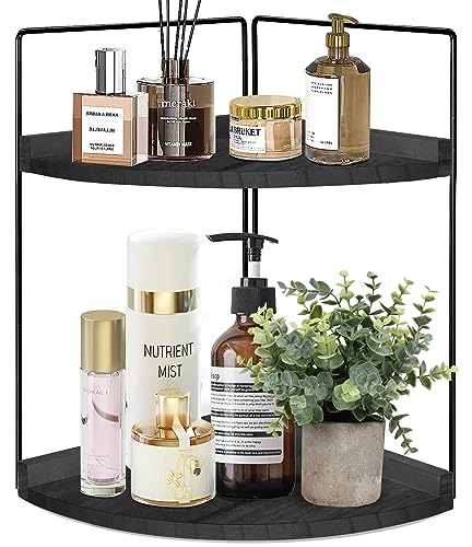 2-Tier Bathroom Counter Organizer, Wood Bathroom Organizer and Storage, Bathroom Corner Shelves for Counter Vanity Organizer, Bathroom Organizer Countertop for Bathroom Accessories, Perfume Organizer