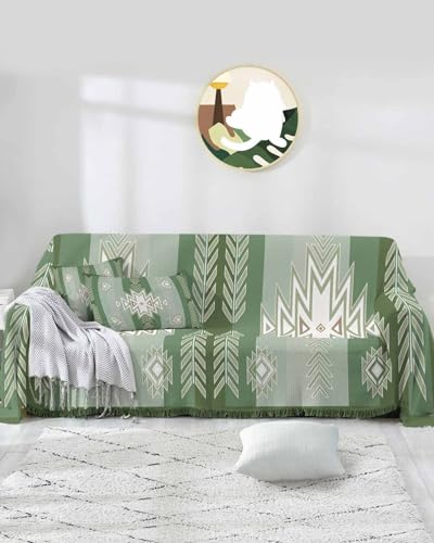 Boho Sofa Cover Couch Covers for 3-4 Cushion Couch Throw Couch Cover with Tassel Soft Sofa Slipcover Vintage Farmhouse Aztec Stripe Brown Furniture Protector Couch for Dog Pet 71