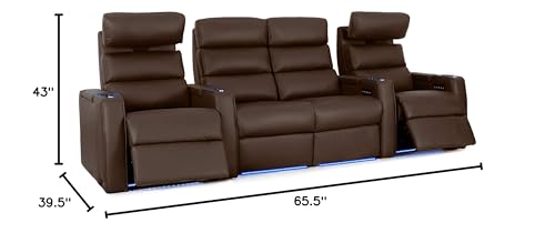 Octane Seating Dream HR Series Home Stadium Seating - Top Grain Leather - Power Recline - Motorized Headrest - Lighted Cup Holders (Row of 2, Black)