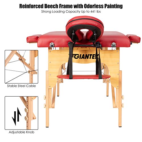 Giantex Folding Massage Table Lash Bed, 84'' Professional Massage Bed 2 Fold with Facial Cradle & Carry Case Spa Facial Tattoo Beds, Black