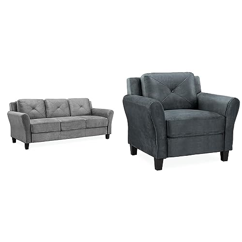 LifeStyle Solutions Harrington Sofa, Grey & Arm Chair Armchair, Dark Gray