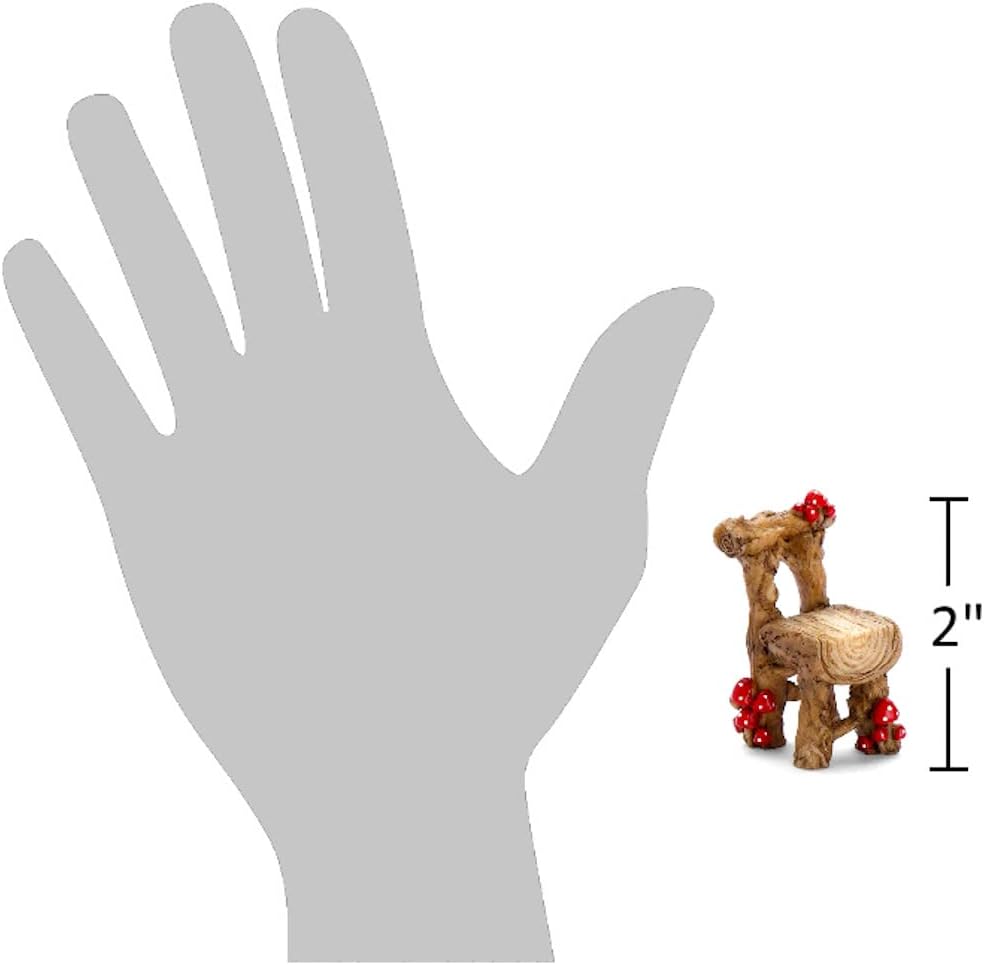 The Bridge Collection Fairy Garden Log Chair with Mushrooms Figure - Resin Fairy Garden Statue - Miniature Fairy Garden Accessories - Fairy Figurine for Planters, Gardens