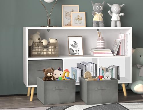 Kids Bookshelf, Toy Storage Organizer, White bookshelf, 5 Cube Storage Organizer, Wood Cubby Storage Cabinet, Toddler Toy Storage Shelf, Book Shelf for Kids Rooms, Playing Room, Nursery