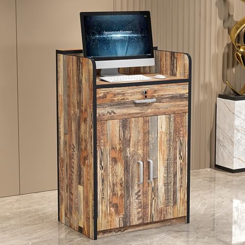 Modern Reception Desk,Counter Desk with Lockable Drawer & Storage Cabinet,Retail Counter Checkout,Front Office Desk,Bar Counter,Hostess Stand,for Hotels Boutique Store Shop Clinic Spa,Easy to Clean(60