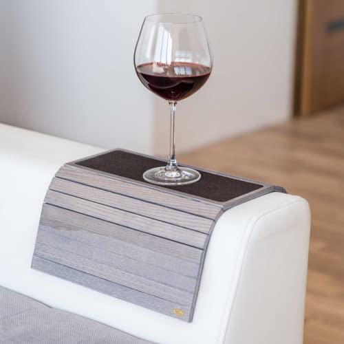 Sofa arm tray table couch bedside wood coaster coffee cup foldable armrest caddy end protector folding living room furniture mat tv chair tables trays with fabric (Color 4.Grey)