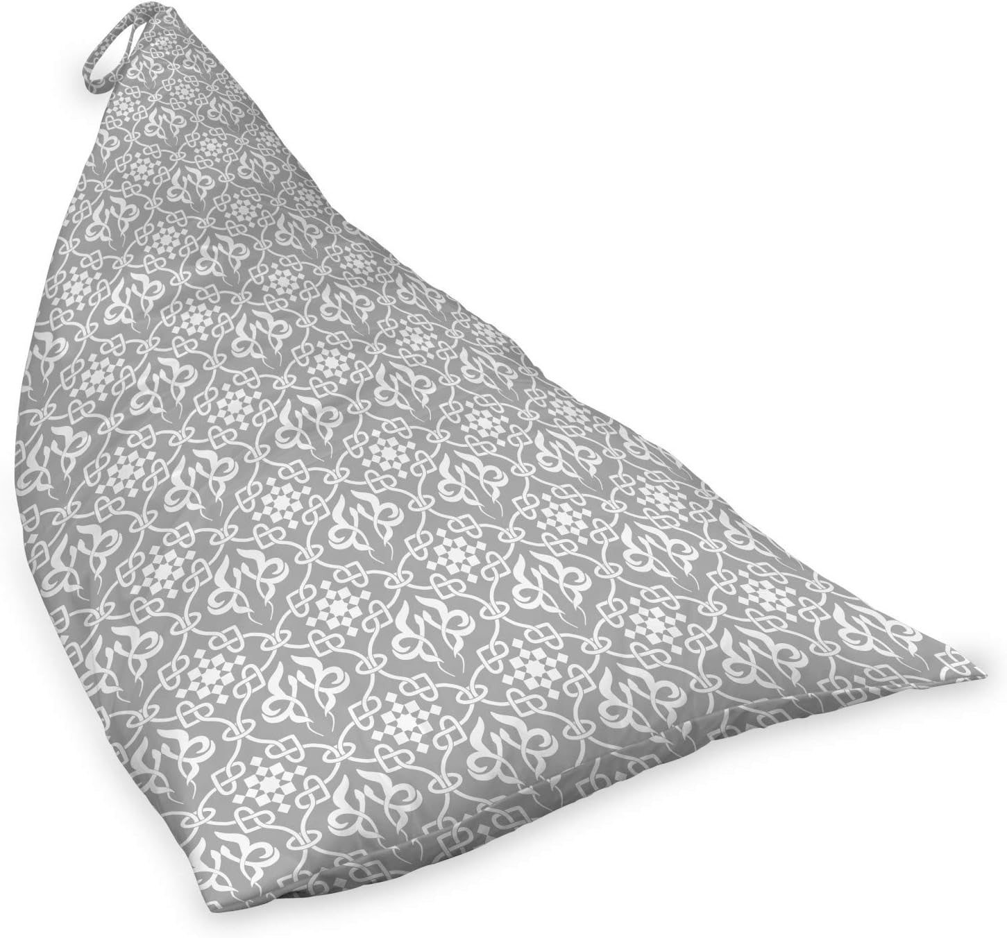 Ambesonne Irish Lounger Chair Bag, Royal Antique Floral Curves Old Fashioned Style Folkloric Tile, High Capacity Storage with Handle Container, Lounger Size, Grey and White