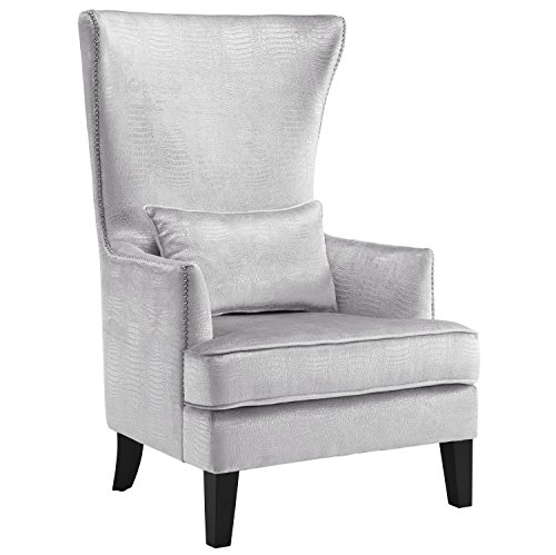 TOV Furniture The Bristol Collection Contemporary Velvet Upholstered Tall Living Room Parlor Chair with Nailhead Trim, Sea Blue