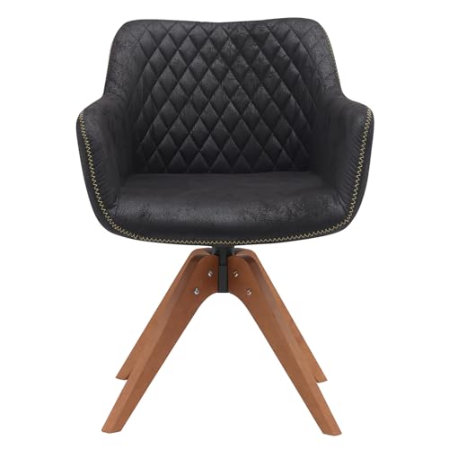 BWE Beige 360° Swivel Arm Chair for Home Office Bedroom Study Room Accent Chair Fabric Upholstered Wood Legs without Wheels Modern Office Chair