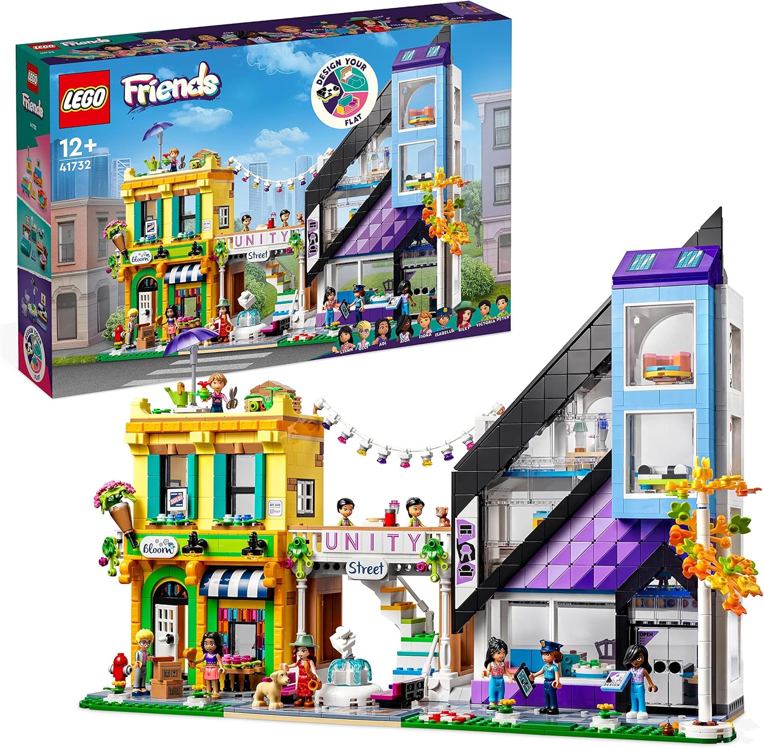 LEGO 41732 Friends Flower Shop Design Shop Town Apartments & Boutiques, Building Kit with 9 Minifigures, Building Toy for Boys and Girls, Fun Gift Idea, from 12 Years