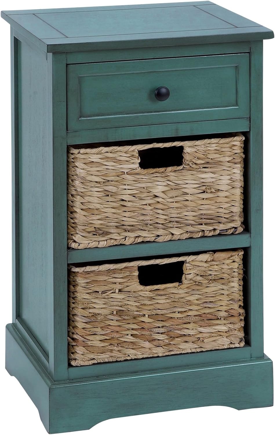 Urban Designs 3-Drawer, Teal Malibu Night Stand with Wicker Baskets
