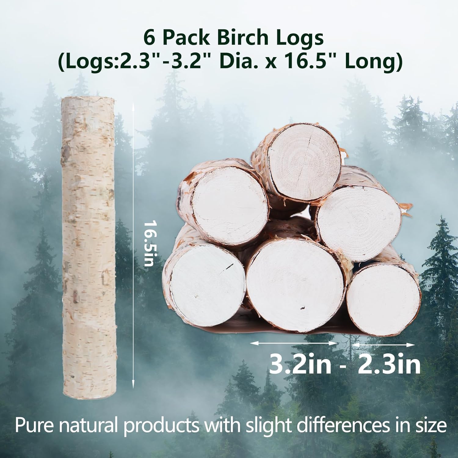 6 Pack Birch Logs Decorative Birch Branches Natural Birch Log for Decoration,Crafts,DIY, Fireplace Decor Firewood(Birch Logs:2.3