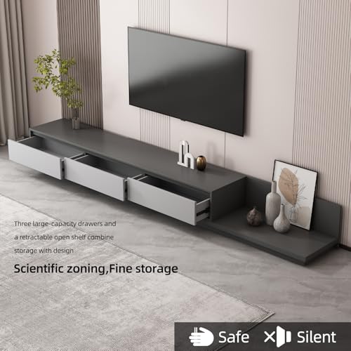 Extendable TV Stand, Modern Entertainment Center for Up to 120 Inch TV，3 Drawers Retracted Extendable Wood TV Stand in Stretch 79