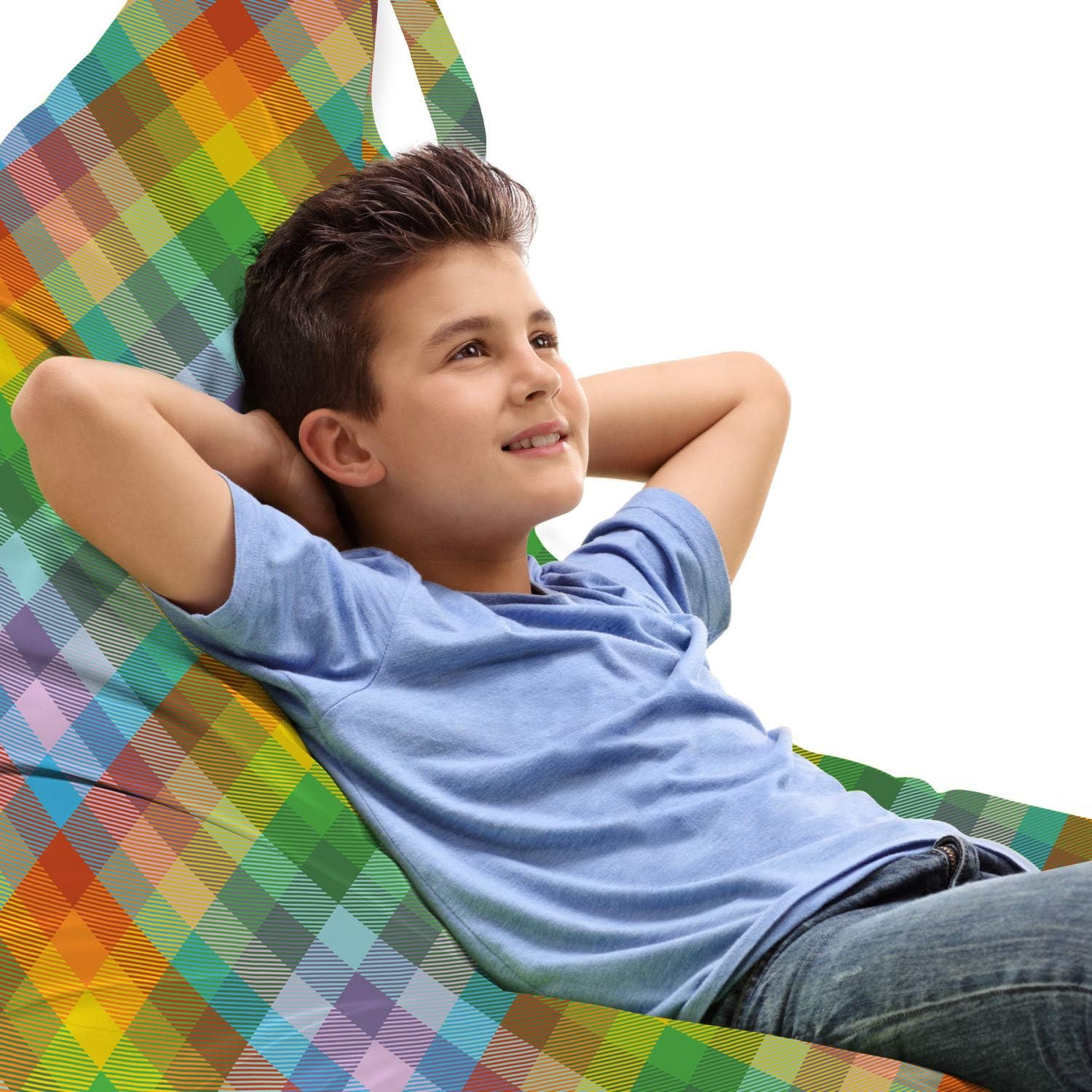 Ambesonne Plaid Lounger Chair Bag, Colorful Summery Classical British Fashion Motifs Abstract Geometric Illustration, High Capacity Storage with Handle Container, Lounger Size, Multicolor