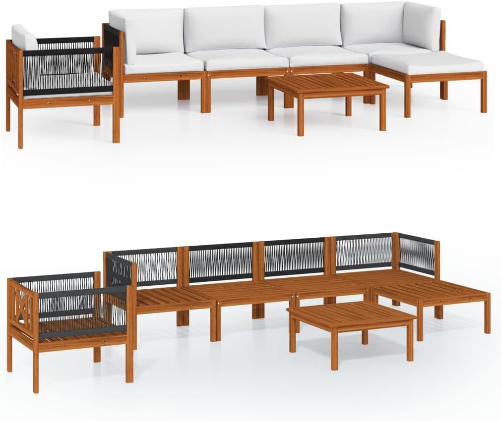 7 Piece Patio Lounge Set with Cushions Cream Solid Acacia Wood,Cozy and Durable Garden Lounge Set with Cream Cushions for Outdoor Relaxation and Enjoyment Patio Furniture, Outdoor Furniture Sets