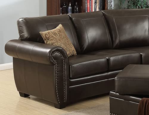 AC Pacific Louis Collection Traditional Upholstered Leather Living Room Piece with Antique Brass Nail Head Trim, Ottoman, Dark Brown