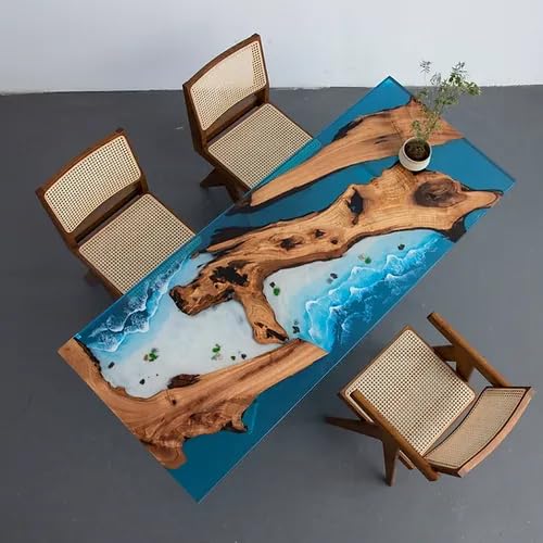 Natural Wood Ocean Look Epoxy Realistic Beach feel Epoxy Dining Table Coffee Table End Table Bar Counter Top Living Room Table Wall Art Wooden Table (without Stand, 60 x 30 Inches)