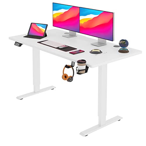 Electric Standing Desk Height Adjustable Computer Desk 55 inches Home Office Gaming Desk Writing Computer Workstation PC Simple Sit-Stand Large Working Area Student Kids Study Desk (White)