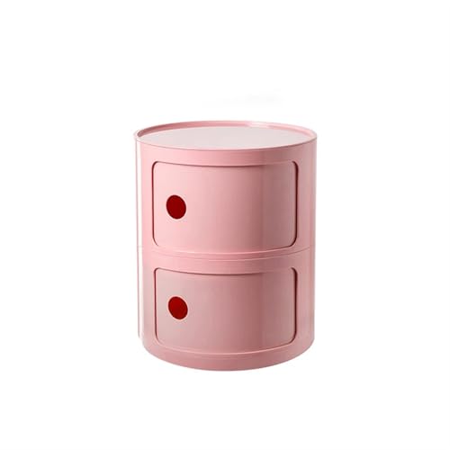 Round Nightstand with Drawer, 2/3/4 layers Round Nightstand with Storage, Bedside Tables, Modern Side Table, Space-saving Bedside Table(Pink,Large)