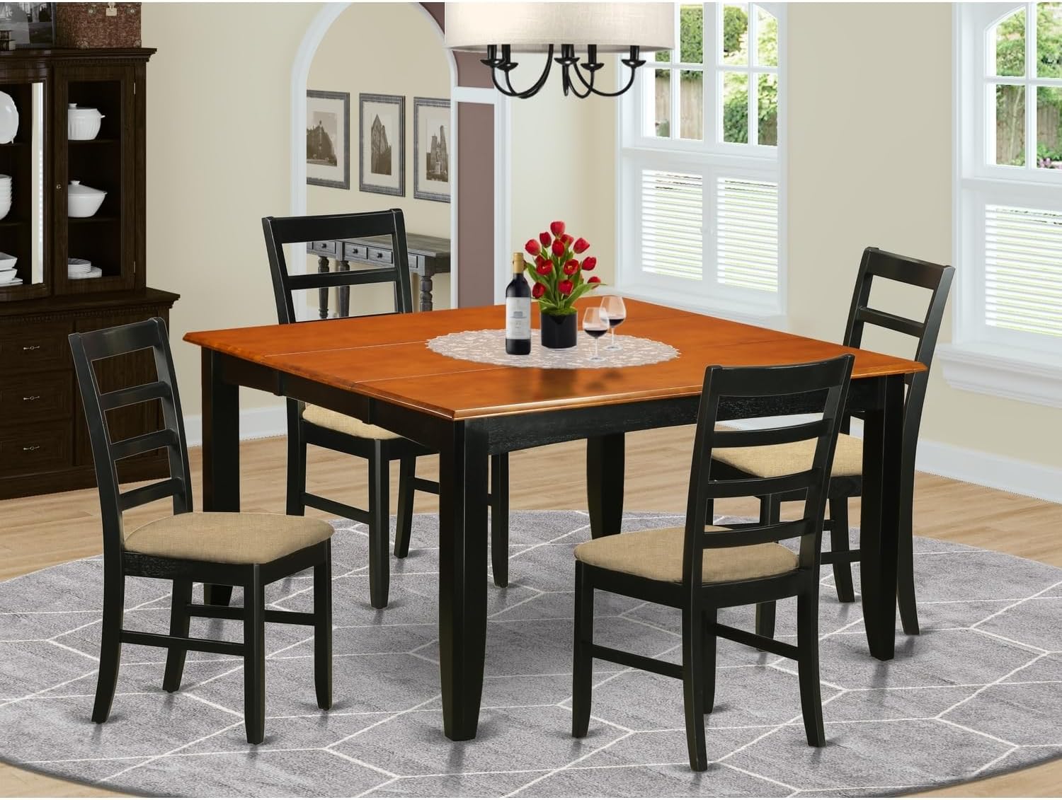 Mediterranean Mastery Table Set-Dining Table and 4 Wooden Dining Chairs