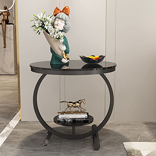 Tea Table for Living Room Two Layer Marble Coffee Table Corner Table Small Round Table Home Furniture Coffee Table End Tables (Color : 50cm-Gray)