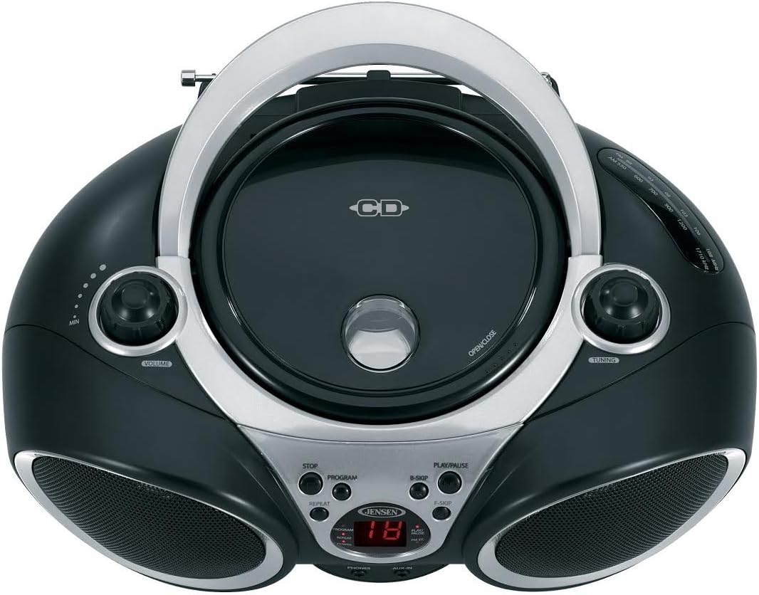 Jensen CD-490 Portable Sport Stereo CD Player with AM/FM Radio and Aux Line-in & Headphone Jack (Silver) (Renewed)