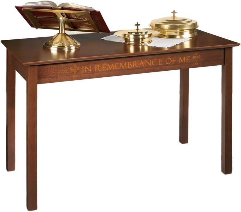 Silk-Screened Communion Table Maple Hardwood Silk-Screened,Walnut Stain