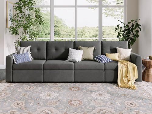 LINSY HOME Oversized Modular Sofa, RUBIK III 4 Seat Modular Sectional Couch with 3 Ottomans, U Shaped Sleeper Sofa with Storage, All Covers Changeable Washable, Dark Grey