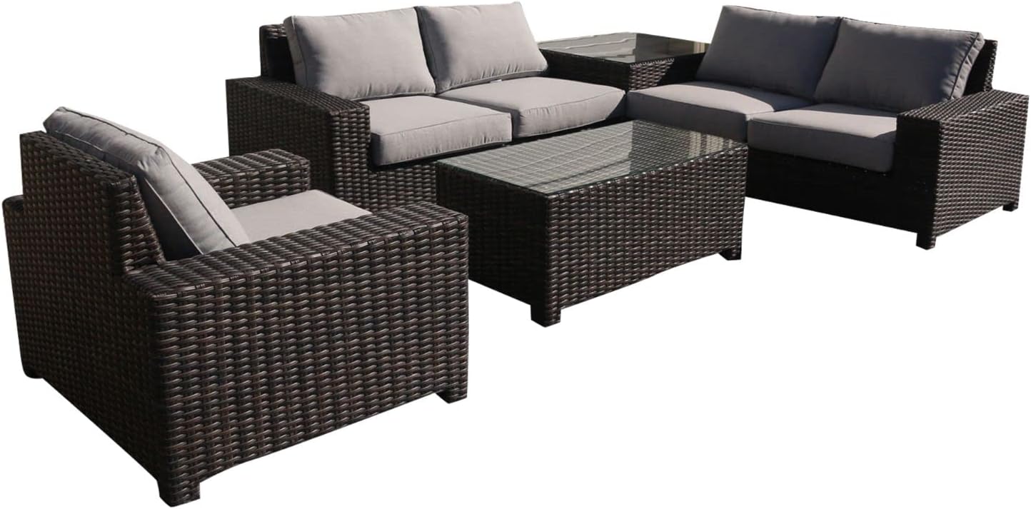 St Lucia Collection 1 Left and 1 Right Sectional Loveseats, 1 Corner Coffee Table and 1 Club Chair 5 Piece Seating Set, Silver Oak
