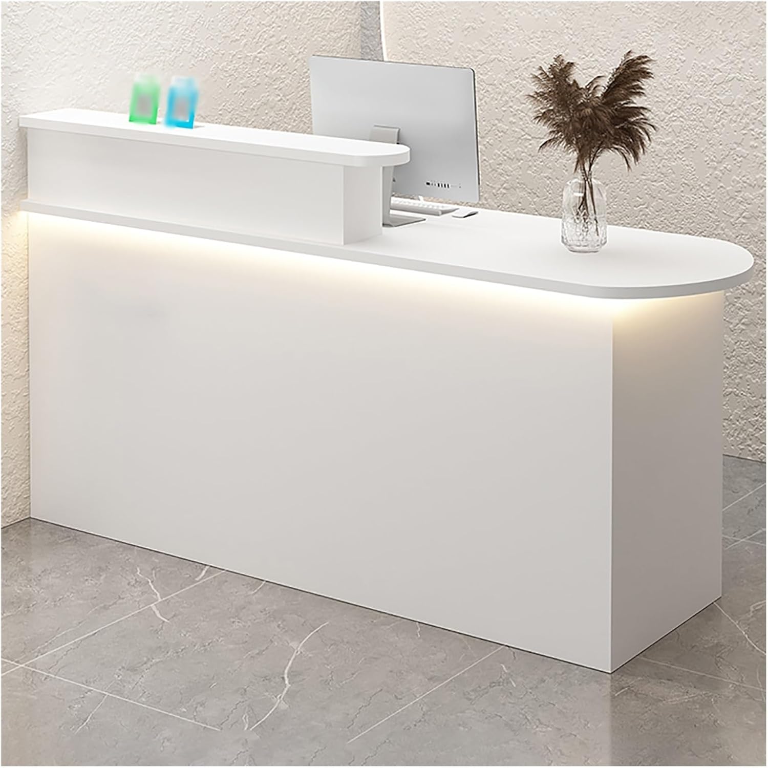 Office Reception Counter Desk with LED Lights, Front Counter Desk with Lockable Drawer, Retail Counter Checkout, Cashier Desk, for Lobby Retail Clothing Salon Shop Hotel (B 2)