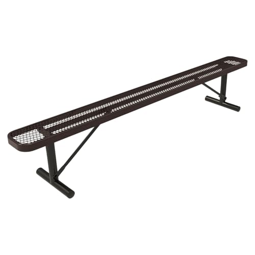 Coated Outdoor Furniture Heavy-Duty Outdoor Bench Thermoplastic Coated, Expanded Metal, Commercial-Grade Seating, Made in America (Surface without Back, 6 Ft, Brown)