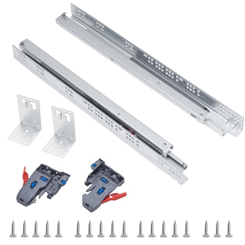3 Pairs 21 inch Full Extension Concealed Undermount Drawer Slides, with 3D Adjustment Clips, Undermount Drawer Slide with Rear Mounting Brackets and Screws, face Frame or Frameless Application
