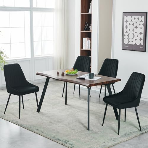 High Back Velvet Dining Chairs Armless Modern Kitchen Living Room Chair Ergonomic Metal Legs(Black,6)
