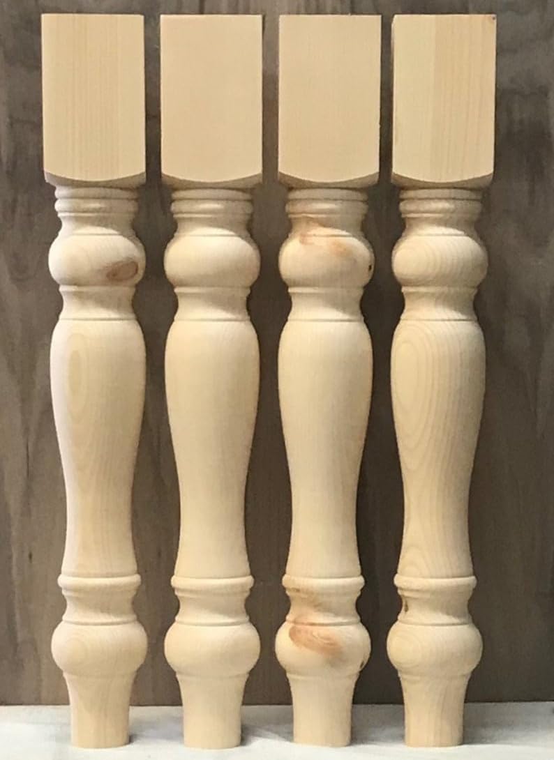 Set 4, Solid Knotty Pine Dining, Table Legs, Furniture Legs, Replacement Wood Legs, Side Table Legs, End Table Legs, Strong Table Legs, Wooden Table Legs for Dining Room Table or Desk